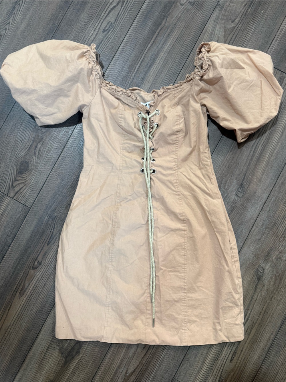 I.AM.GIA Ayla Nude Lace Up Puff Sleeve Mini Dress Women’s Size Medium